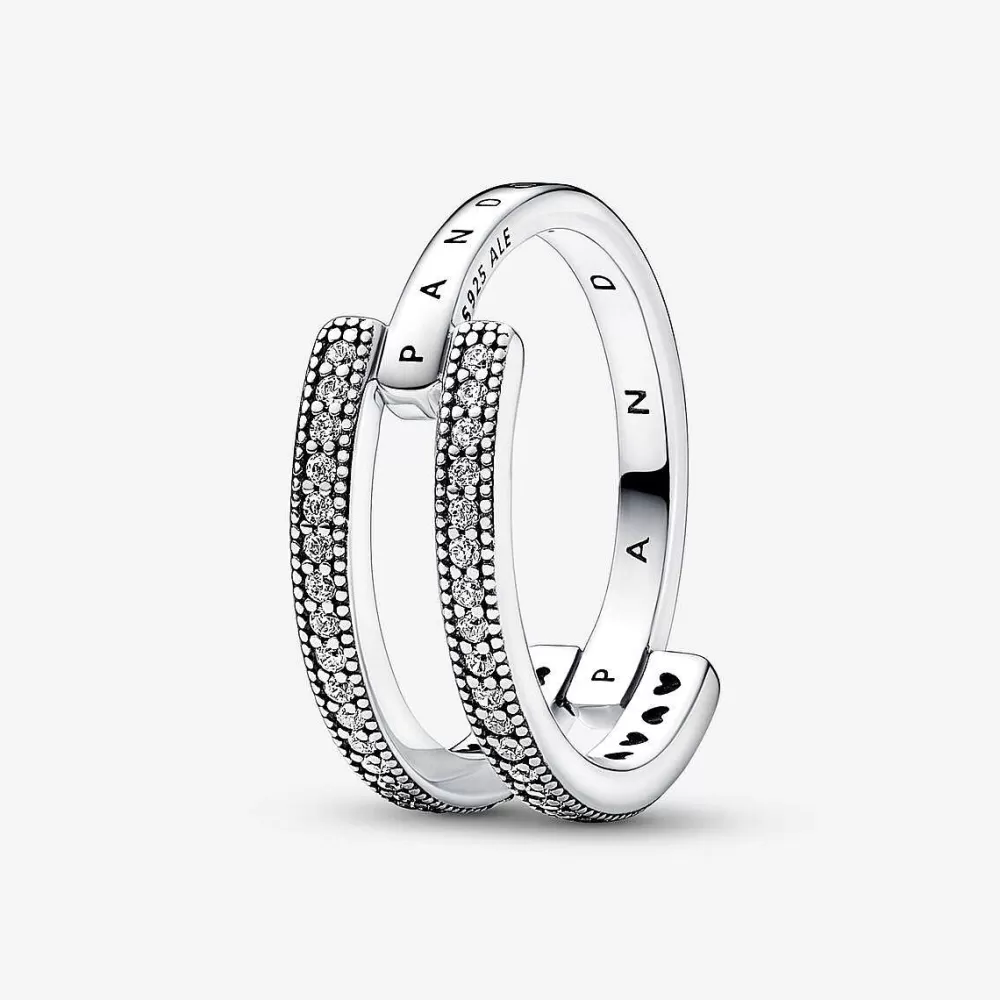 Best Sale Pandora Anel De Aro Duplo Logo E Pave Signature