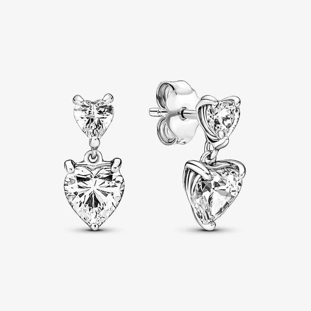 Cheap Pandora Brincos Double Heart Sparkling