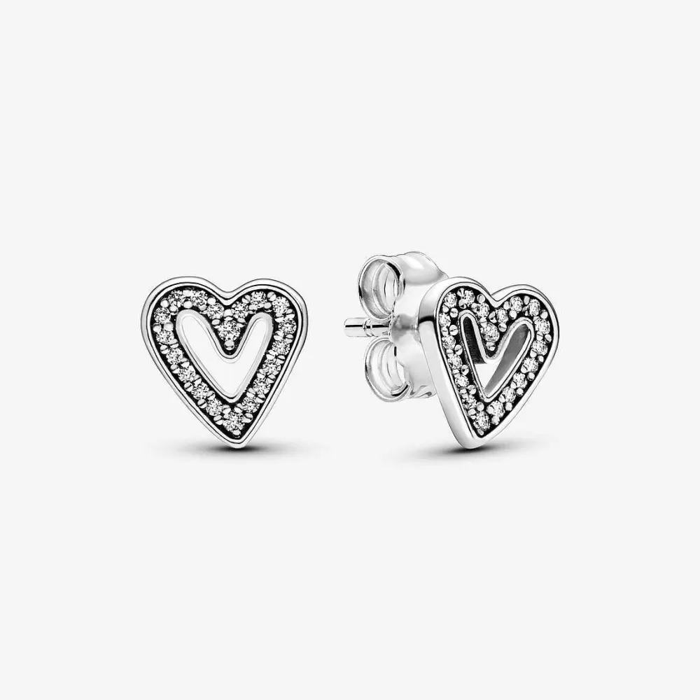 Online Pandora Brincos Sparkling Freehand Heart