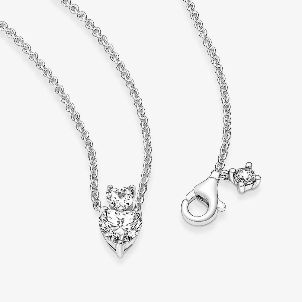 Online Pandora Colar Double Heart Pendant Sparkling