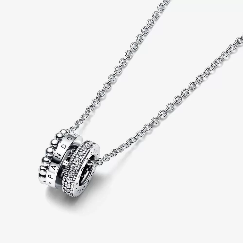 Cheap Pandora Colar Signature Logo Pave & Beads