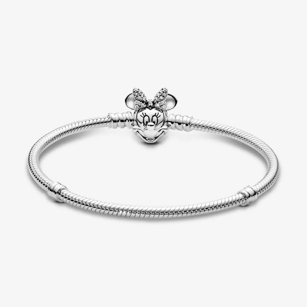 Shop Pandora Pulseira De Malha Snake Fecho Minnie Pave Disney Moments